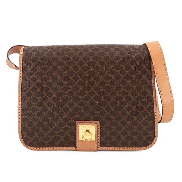 CELINE Macadam Shoulder Bag PVC Leather Brown Vintage Purse 90289915 - Picture 1 of 11